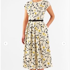 Pleat Neck Belted Floral Print Crepe Dress